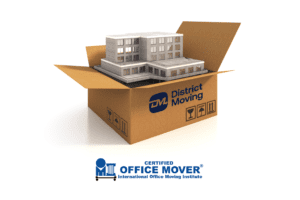 District Mover box with a building model inside