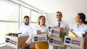 government employees holding boxes from District Moving